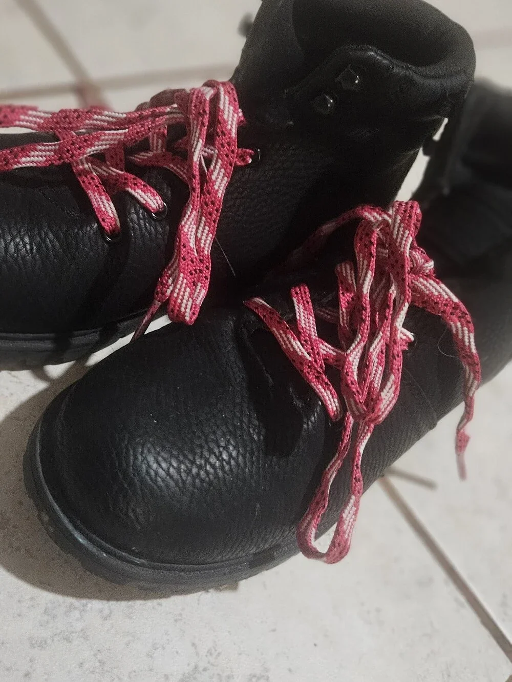 Black Lace-Up Boot with Pink Laces